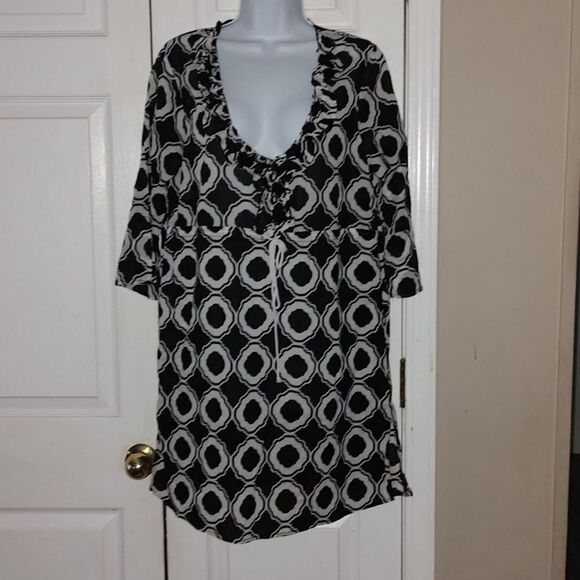 Mud Pie  black white CoverUp Dress 3/4 sleeve    Sz L - Picture 1 of 5